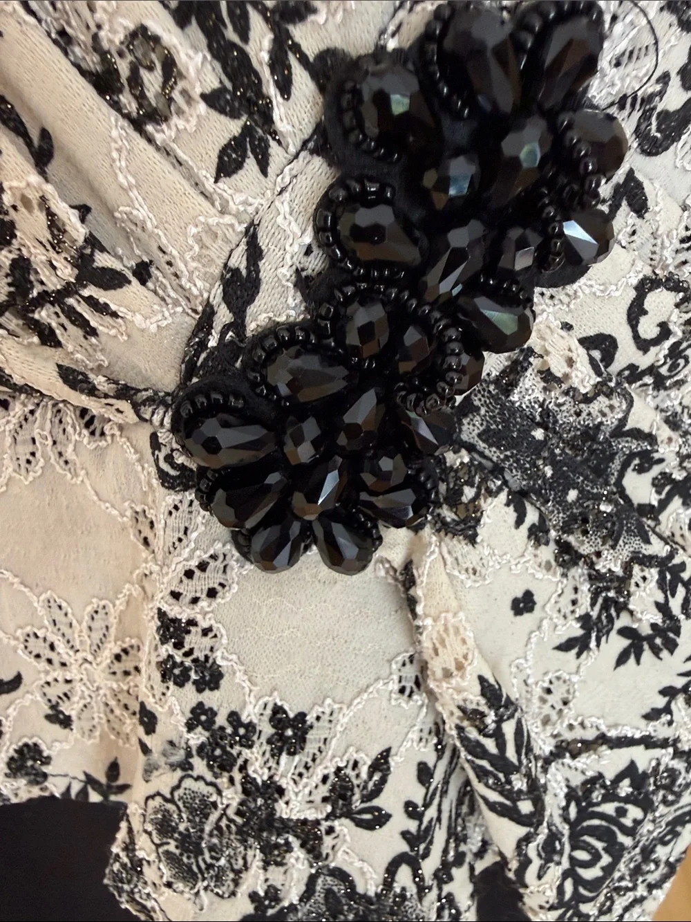 Black & Cream Lace Overlay Wrap Top dress. - Picture 4 of 12